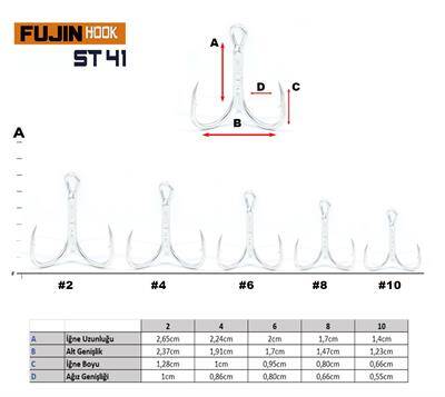 Fujin ST41 Üçlü Maket Balık İğnesi Nickel - 2